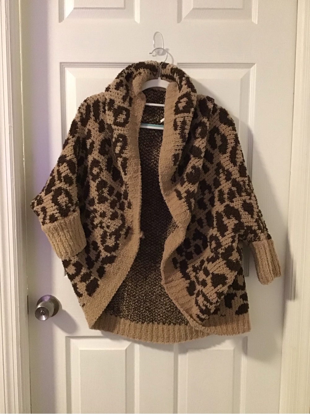 Leopard Print Open-Front Cardigan Sweater - Tan & Brown